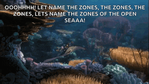 a coral reef scene with the words " let name the zones the zones the zones lets name the zones of the open seaa "