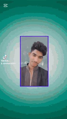 a tiktok video of a man with a purple frame around his face