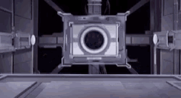 a camera is sitting in the middle of a room in a futuristic room .