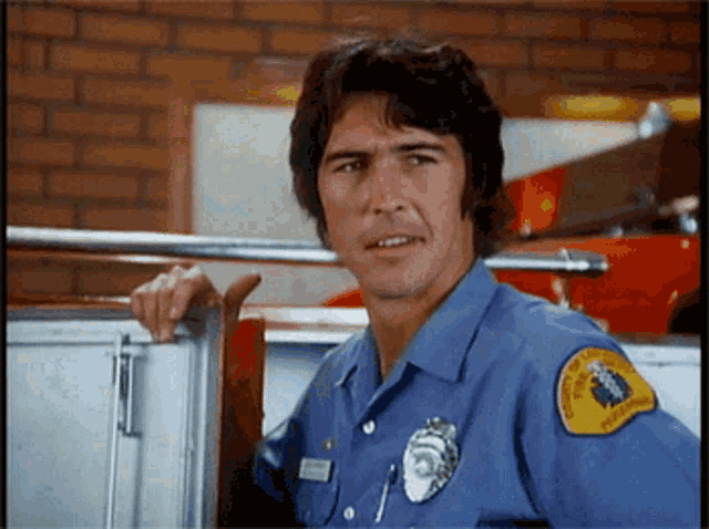 a man in a blue shirt has a patch on his sleeve that says california parks