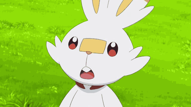 a cartoon rabbit with a surprised look on its face is standing in the grass