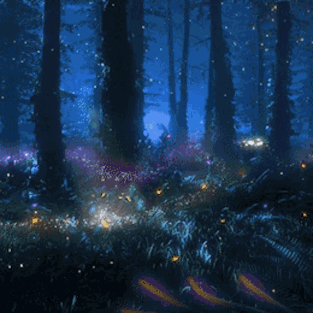a ghost is standing in the middle of a dark forest at night
