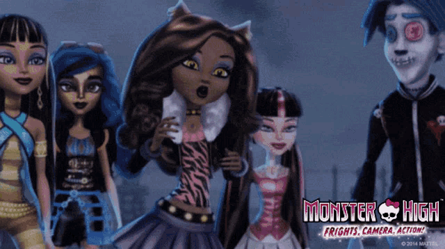 a group of monster high dolls on a poster