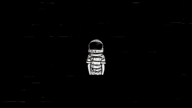 a black and white drawing of an astronaut standing in the dark