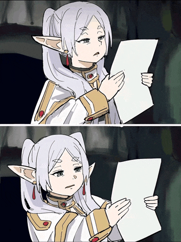 a cartoon of a woman holding a piece of paper with a surprised look on her face