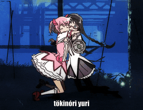 a drawing of two girls with the name tokinori yuri on the bottom right