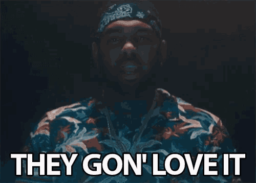 a man says they gon ' love it while wearing a bandana