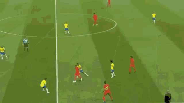 a group of soccer players playing on a field with a hisense ad in the background