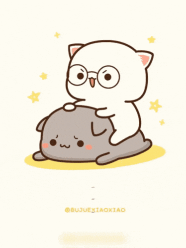 a cartoon cat with glasses is sitting on top of another cat with the word kambulo below it