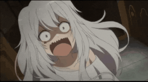 a cartoon girl with white hair is making a funny face