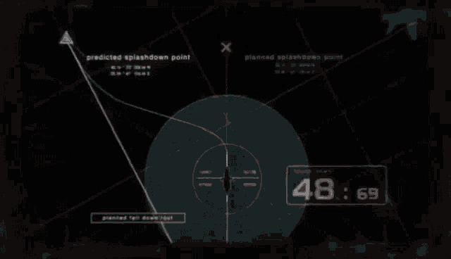 a computer screen shows a predicted splashdown point at 48:17