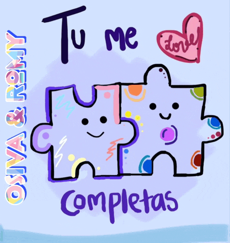 a drawing of a puzzle piece with the words " tu me completus " on it