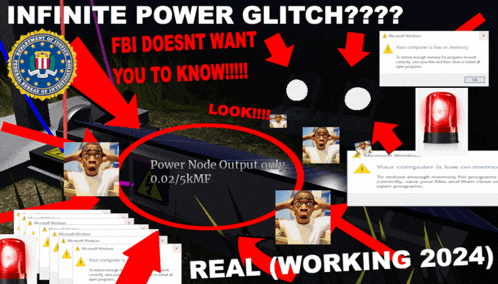 a poster that says infinite power glitch fbi doesn t want you to know
