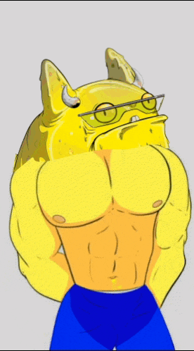 a cartoon drawing of a yellow monster with glasses