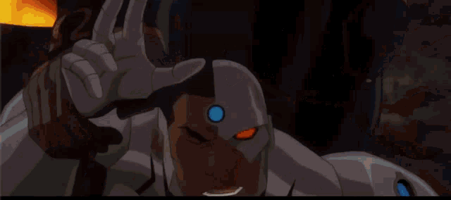 a cartoon of a man in a robotic suit with blue lightning around him