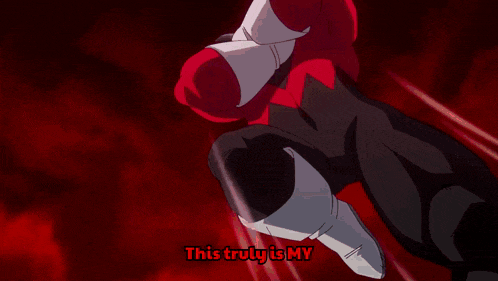 a cartoon character with red eyes and the words " this truly is my "