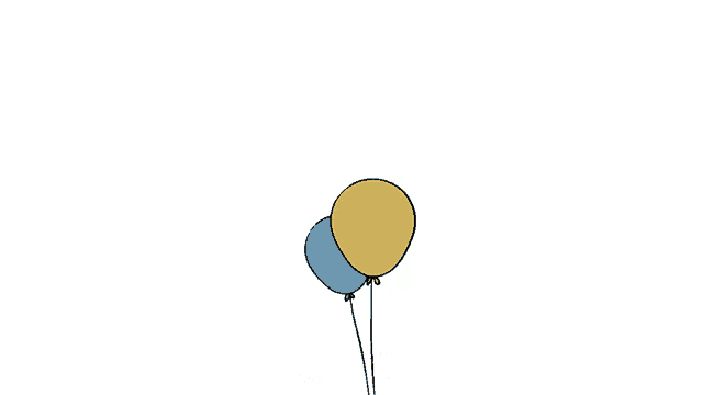 a rabbit holding a carrot and two balloons in its mouth