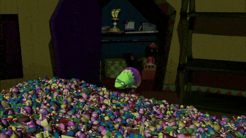 a bunch of colorful toys are laying on a table