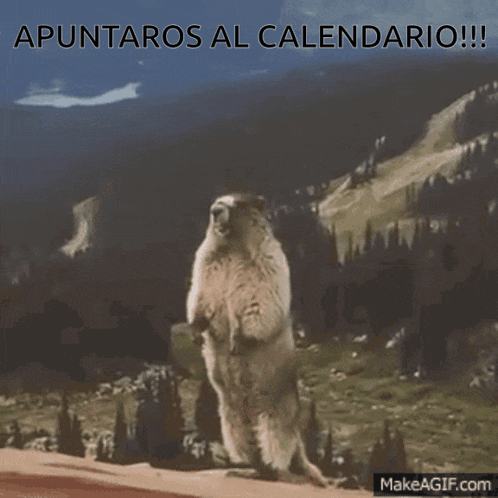 a ground squirrel standing on its hind legs with the words apuntaros al calendario written below it