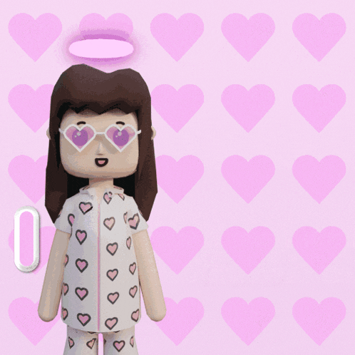 a girl holding a pink heart with the words " i love you " written above her