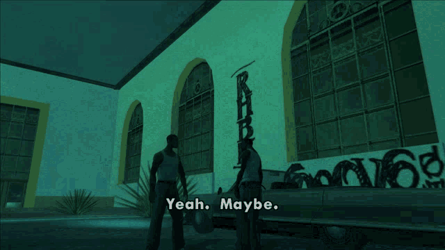 a man in a video game says yeah maybe in front of a car