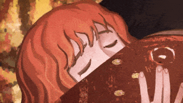 a drawing of a woman with red hair laying on a book