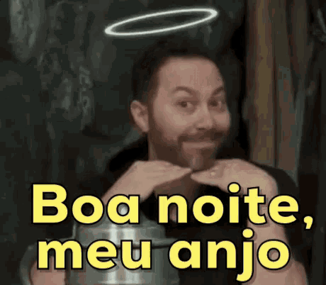 a man with a halo on his head and the words boa noite meu anjo below him