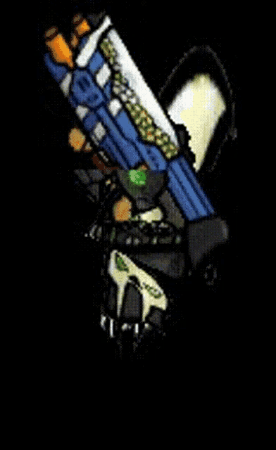 a cartoon drawing of a person holding a gun with a skull on it