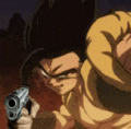 a man in a yellow shirt is holding a gun in his hand .