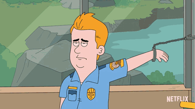 a cartoon of a police officer with a badge that says ' netflix ' on it