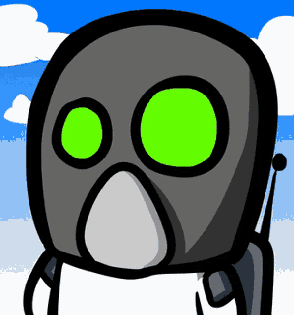 a cartoon character wearing a gas mask and a backpack