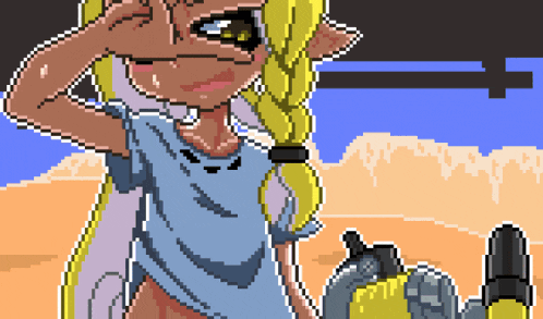 a pixel art drawing of a girl covering her eyes with her hand