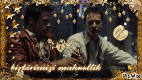 a picture of two men with the words birbirimizi mahvettik