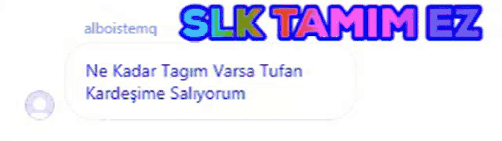 a purple circle with the words " ne kadar tagim varsa tufan kardesime saliyorum "