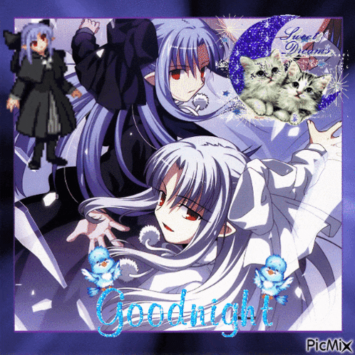 a picture of anime characters with the words goodnight written in blue