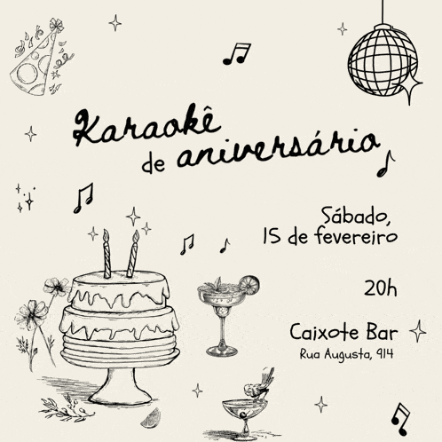 a drawing of a cake with candles and the words karaokê de aniversaria