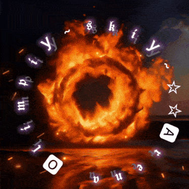 a circle of flames with the letters y i and j surrounding it