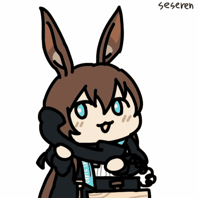 a cartoon drawing of a rabbit talking on a phone with the name seseren written below it