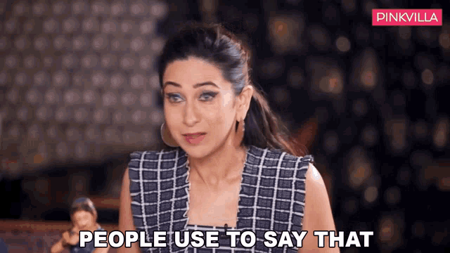 a woman says people use to say that in front of a pinkvilla ad
