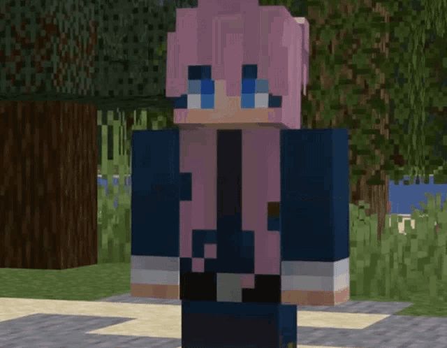 a girl with pink hair and blue eyes is holding a gun in her hand .