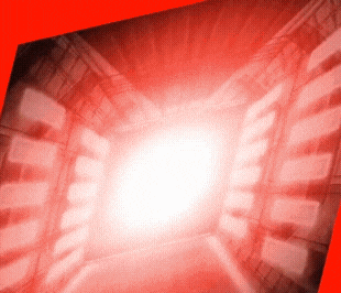 a red room with a bright light coming out of it