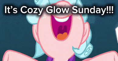 a picture of a cartoon character with the words " it 's cozy glow sunday "