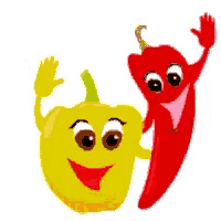 a cartoon of a yellow pepper and a red pepper