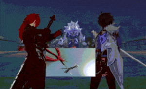 a man with red hair is holding a sword