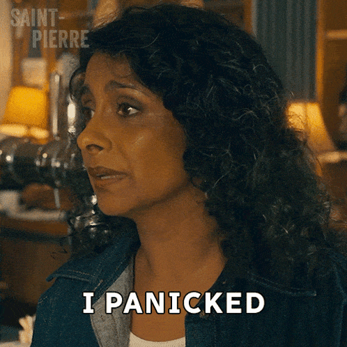 a woman says i panicked in front of a saint pierre logo