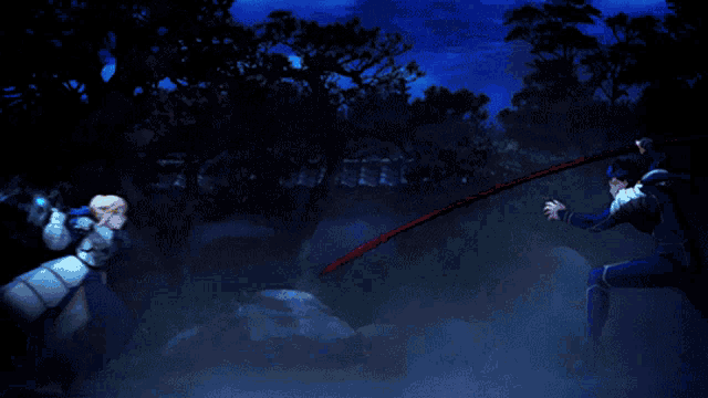 a painting of a person fighting a monster with a blue light behind them