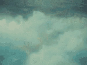 it looks like a painting of a whale swimming in the water .