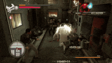 a man in a white suit is fighting another man in a black leather jacket
