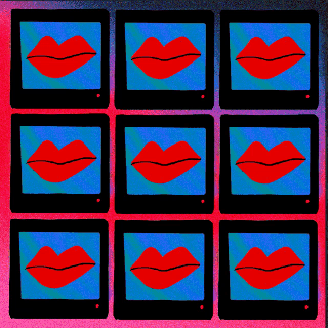 a collage of images of a woman 's mouth with a red dot in the middle