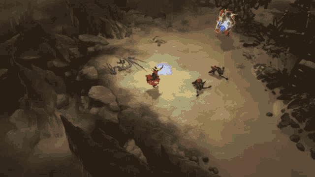a video game is being played in a snowy area with a few monsters